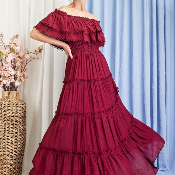 OFF THE SHOULDER RUFF MAXI DRESS - Picture 12 of 12